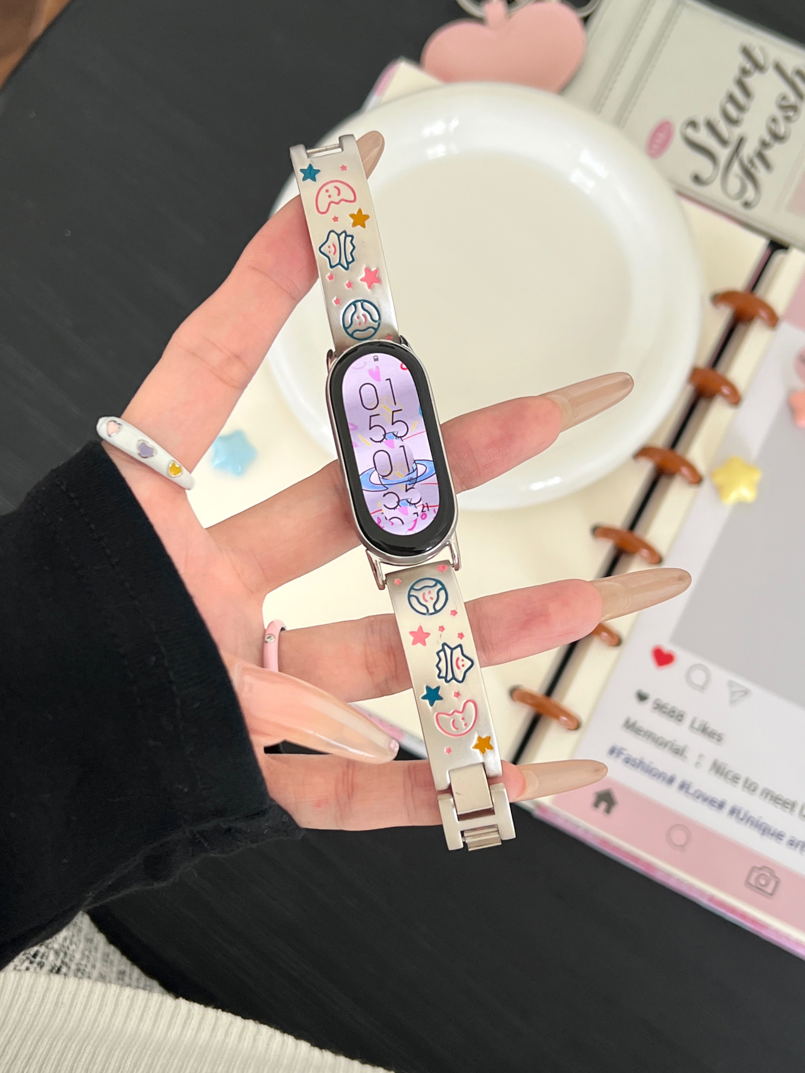 Bracelets de montre intelligente haut de gamme : bracelets durables et élégants pour montre Xiaomi Miband - Meilleures bandes de remplacement Lune, étoiles, graffiti, métal: M / Kaki