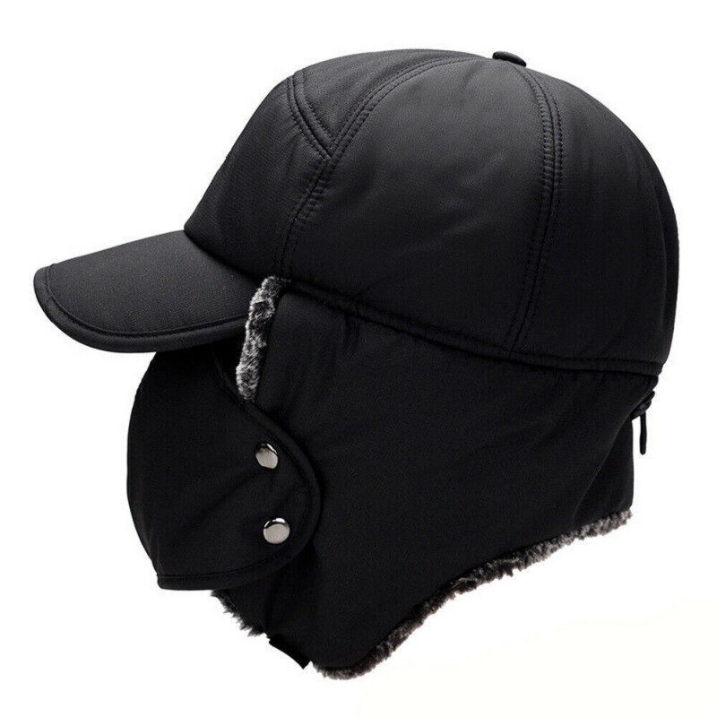 Unisex Trapper Bomber Hat Ear Flap Full Face Mask Windproof Winter Ushanka Warm Cap For Men Women: black