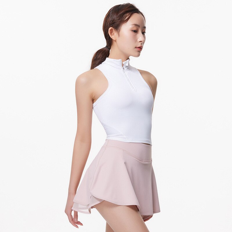 Antibom half zipper small high collar slim sleeveless yoga shirt women's atmungsaktiv quick-drying sports fitness crop #39: Weiß / L