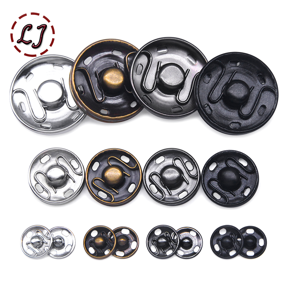 20Sets Black Silver Round Invisible Brass Metal Snap Fasteners Press Button For Shirt Suit Jacket Clasp Garment Accessories DIY
