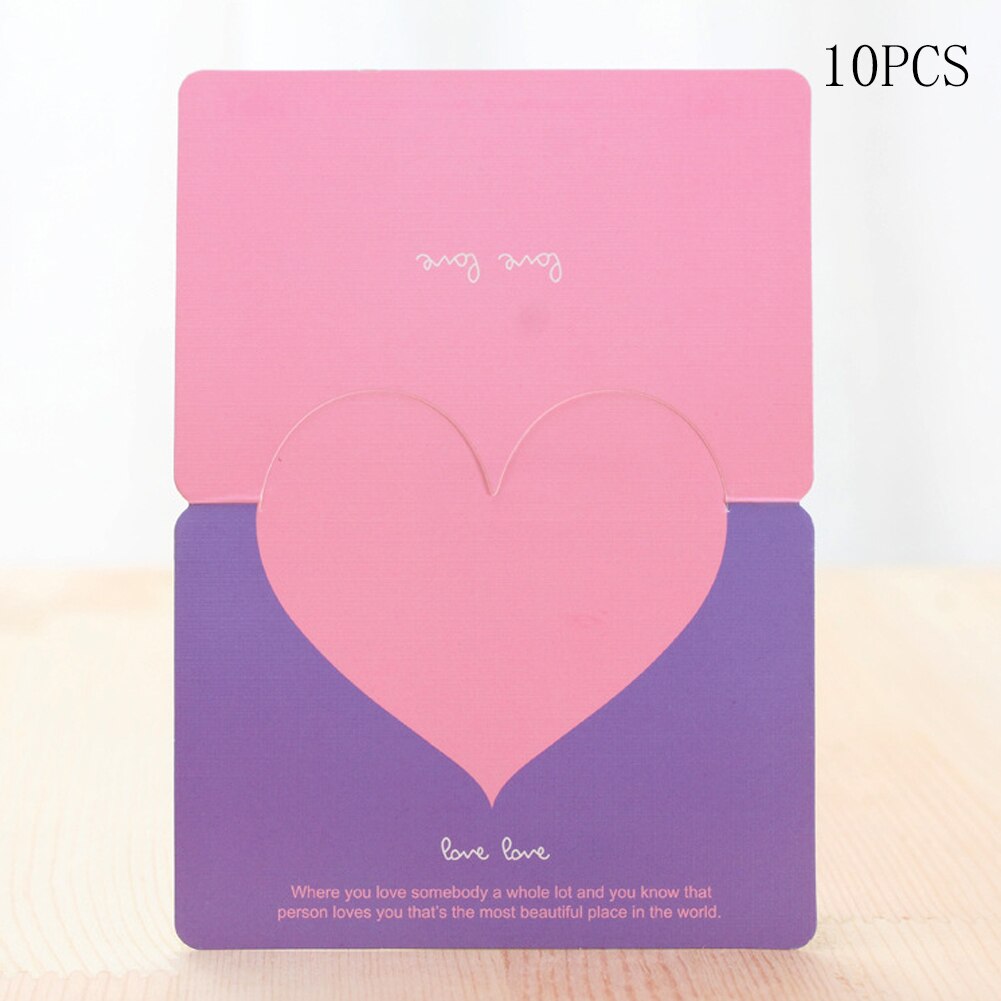 10Pcs/Lot Heart Shaped Greeting Card With Envelope Mother Teacher Thank You Blessing Postcard Birthday Valentine's Day Card: Purple