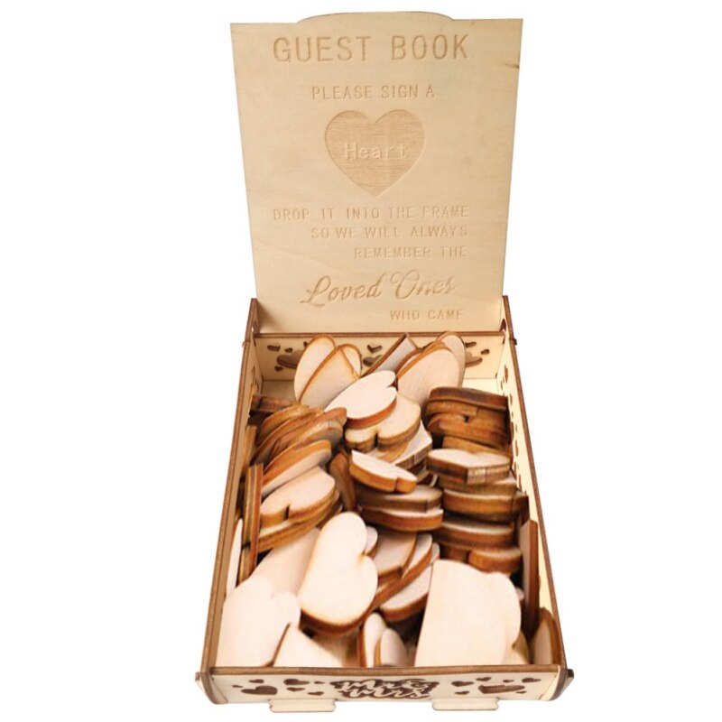 Bryllupsgæstebog med hjerter aftagelig rygholderboks træskilt et hjerte dråbeboks gæstebog beskedboks bryllup
