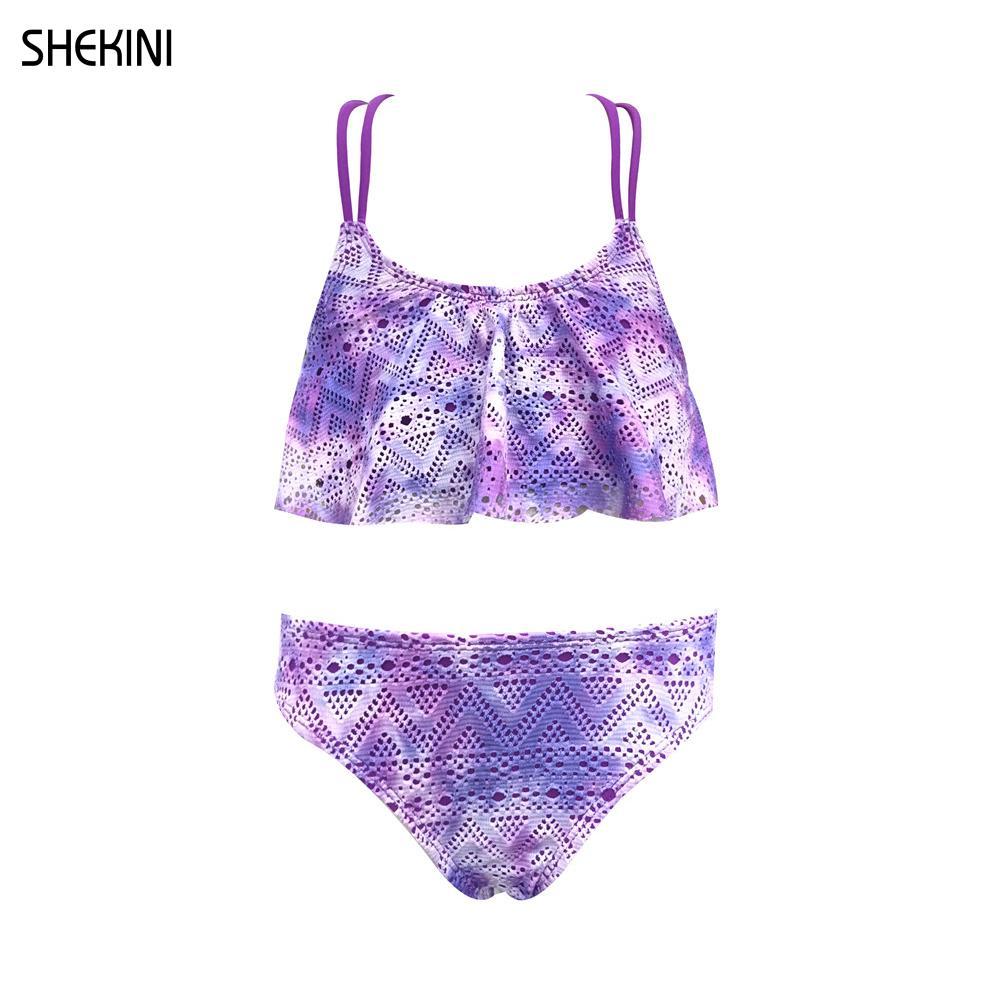 SHEKINI – maillot de bain tressé en dentelle pour filles, ensemble deux pièces, à volants, ajouré, pour adolescentes, vêtements de plage, Adorable