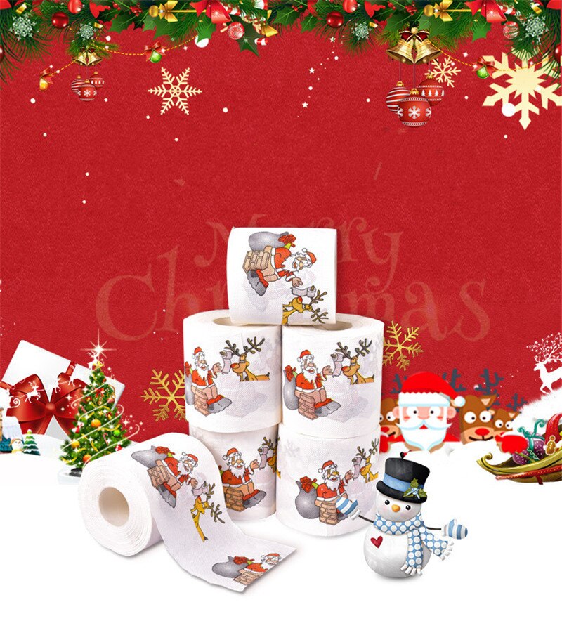 1 rol kerstman vrolijk kerstfeest toiletpapier thuis badkamer tissue rol bedrukt toiletpapier kerst doe-het-zelf cadeaus decoratie