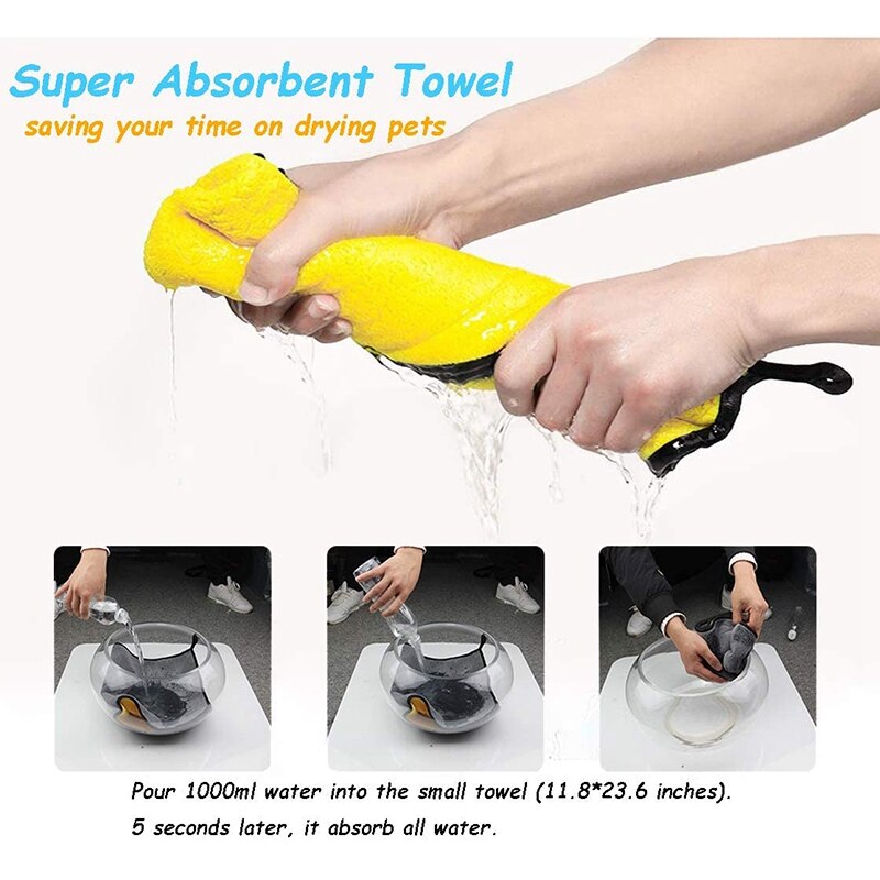 Dog Towel - Super Absorbent Microfiber Pet Drying Towel for Small, Medium, Large Dogs & Cats - Yellow & Gray