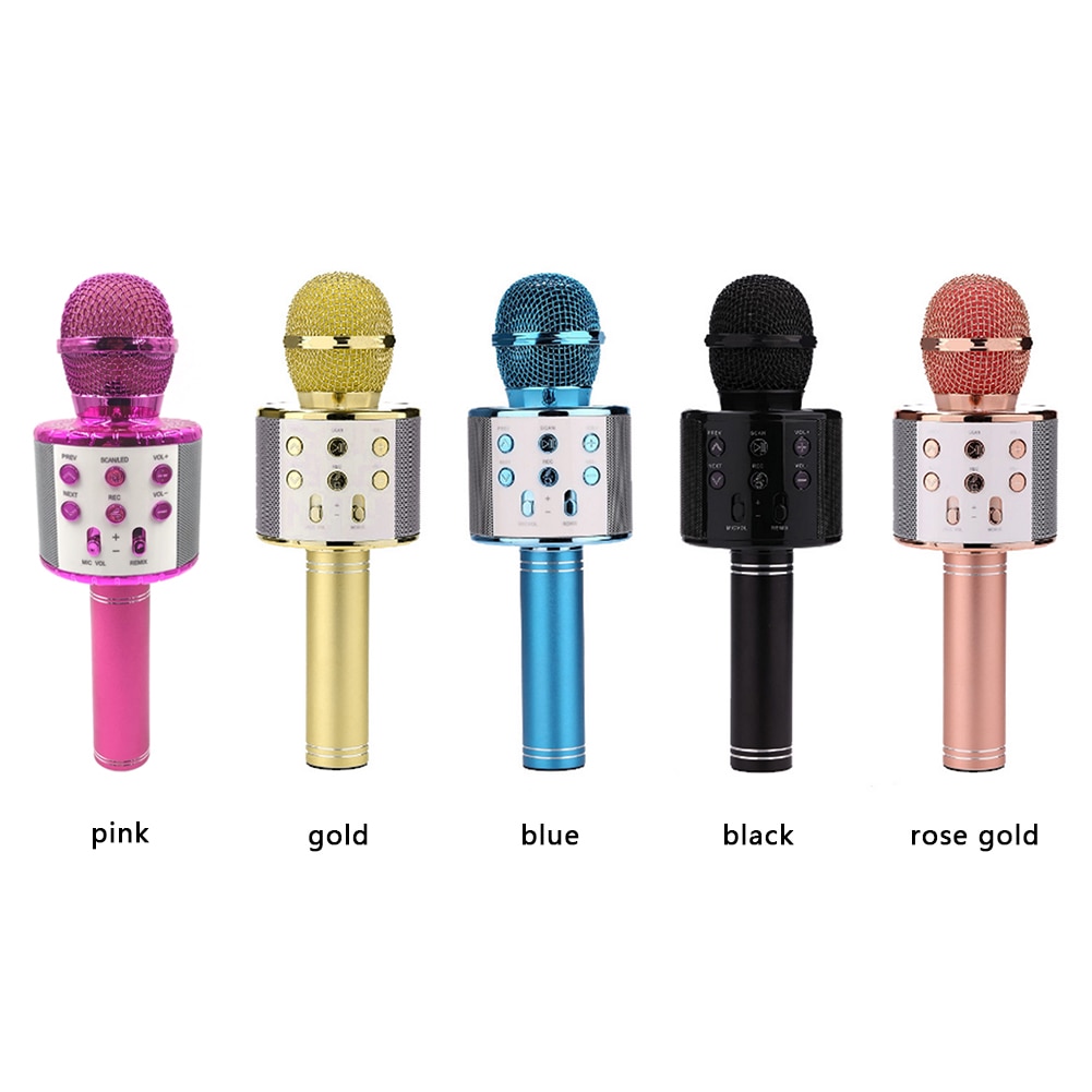 WS858L Portable Bluetooth Karaoke Microphone LED Studio Record Wireless Mic Speaker for Music Playing Singing