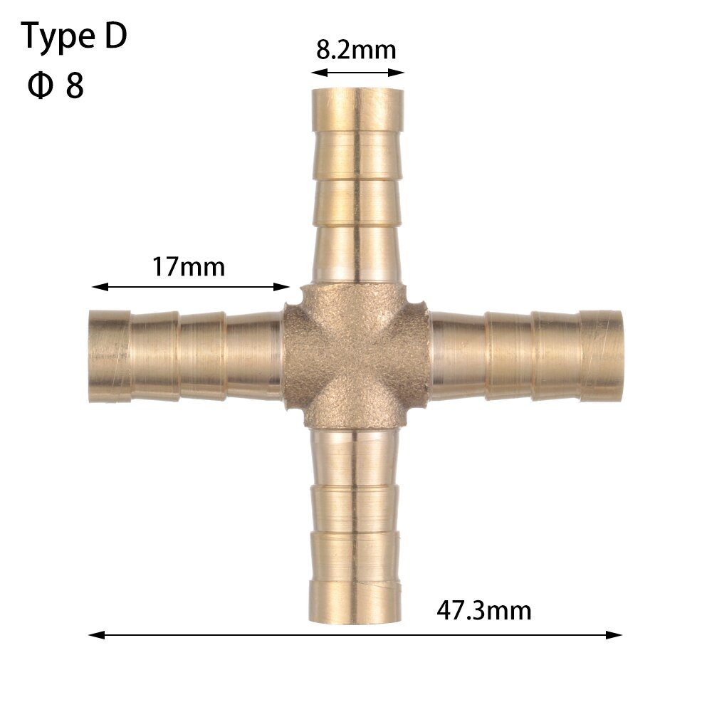 6/8/10/12mm connettori per tubi flessibili raccordo per tubo flessibile in ottone raccordo a gomito, gomito, croce, t, Y, connettore paratia: Type D 8mm