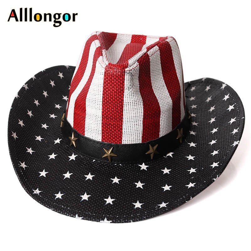 Zachodnie kowbojskie kapelusze męskie modne w paski letnie kobiety niedz kapelusz Vaquero sombrero hombre kapelusz kowbojski kraj Chapeau Homme Panama: color5