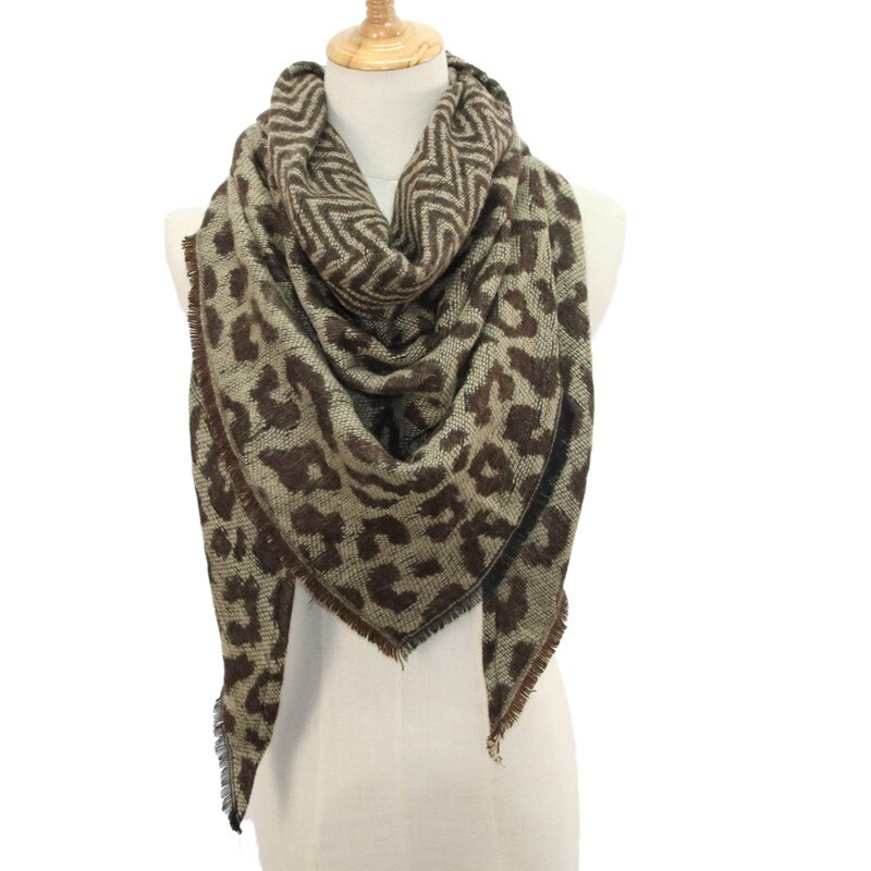 40# Women Winter Warm Leopard print Long Wrap Shawl Scarves Stole Cape Scarf keep warm and windproof Comfortable Adjustable: Brown 