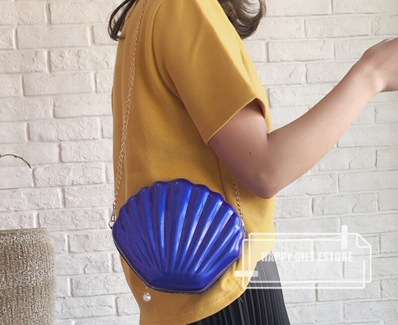 Femmes dames fille coquille forme or chaîne épaule bandoulière sac de transport sac à main sac à main fête soirée embrayage: Bleu