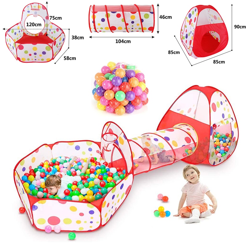 3 in 1 Portable Toys Tent Children's Play Tent For Kids Baby Toys Ball Pool Playpen Large Space Tunnel Play House