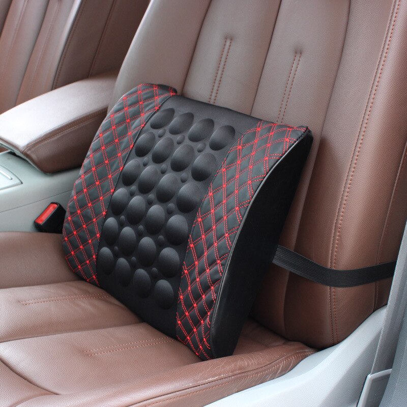 Cojín de soporte Lumbar para masaje de coche eléctrico, almohada de masaje de asiento para silla de oficina, accesorios de cuero de PU para interior de coche