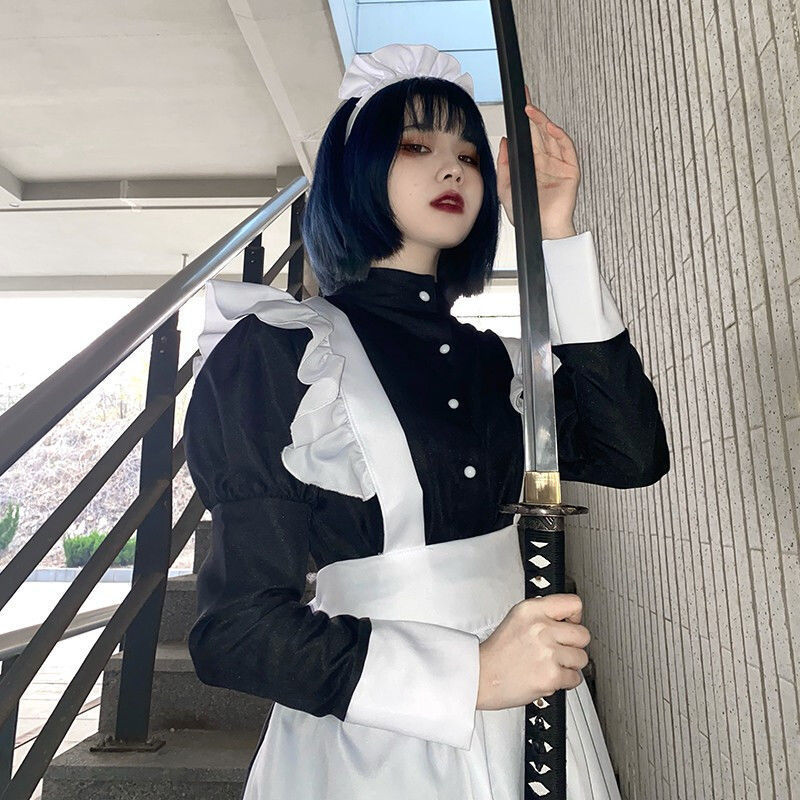 Traje de sirvienta de Anime para hombre, Cosplay de sirvienta de cafetería, uniforme japonés, bonito vestido de Lolita, traje gótico blanco y negro: Women / M