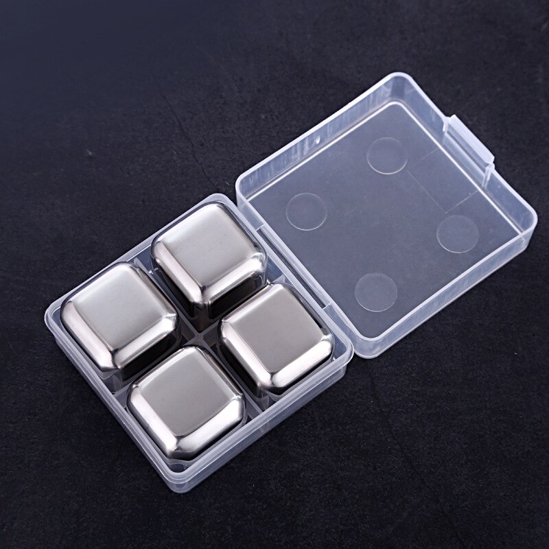 304 Rvs Ice Cubes, Metal Quick Vriezer Ijsblokjes, Iced Artefact, Bier Whisky Ijsblokjes, wijn Set Ijsblokjes: 4pcs  box