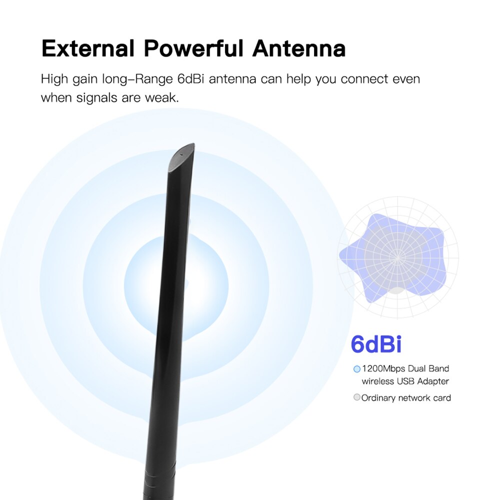 Kebidu usb 3.0 trådløs wifi adapter 2.4 ghz /5 ghz dual band netværkskort 1200 mbps super speed rtl 8812 med 5 dbi antenne til pc