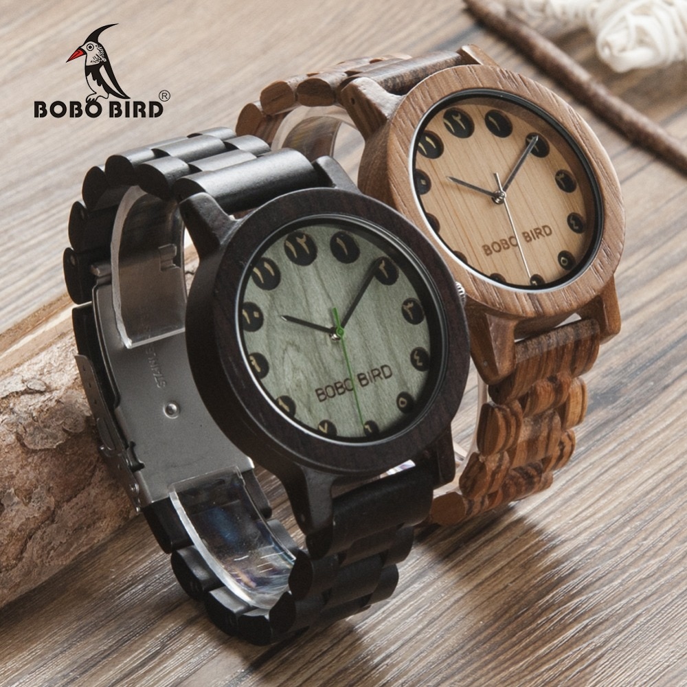 Bobo bird  wn24 n 25 houten horloge zabra ebbenhouten horloges voor heren, oosterse arabische cijfers wijzerplaat, horloge met gereedschap om de maat aan te passen