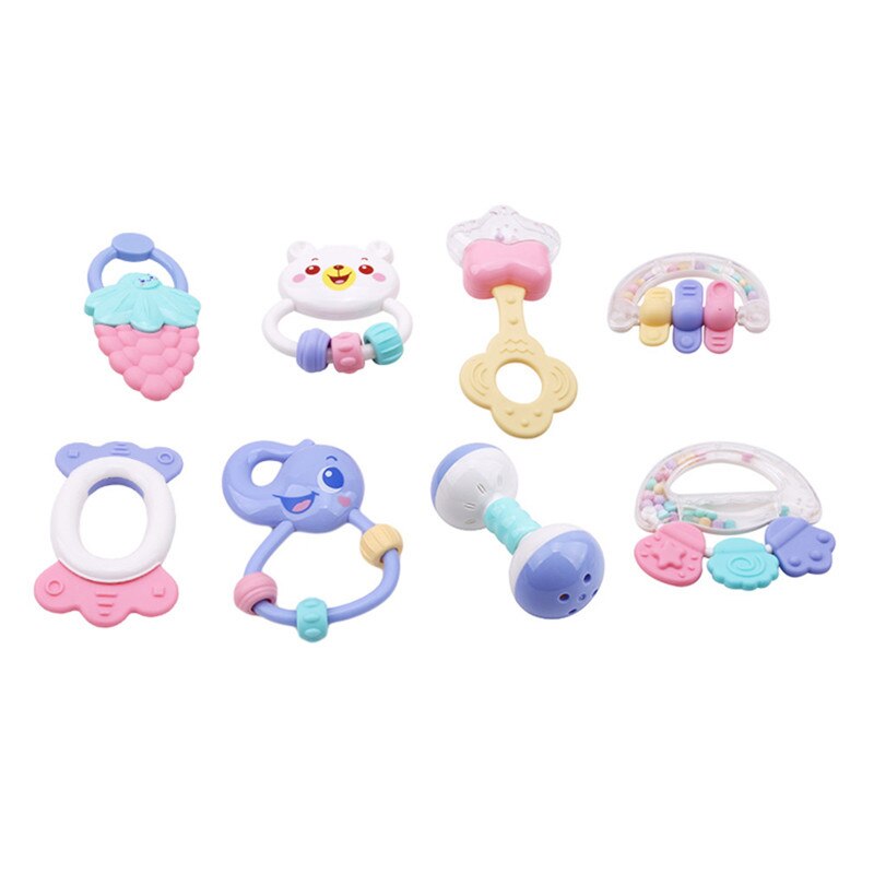 Baby rammelaars speelgoed 6/8 stuks bijtring hand schudden bedbel pasgeborenen plastic rammelaars educatief babyspeelgoed 0-12 maanden: 8 stuks