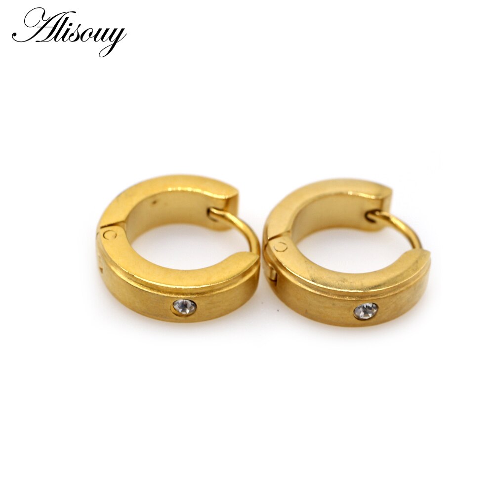 Alisouy 2 pz intarsio cristallo CZ zircone acciaio inossidabile donna uomo orecchio Clip polsino fibbia Huggies cerchio cerchio orecchini Piercing gioielli: EM0802-2 Gold Color