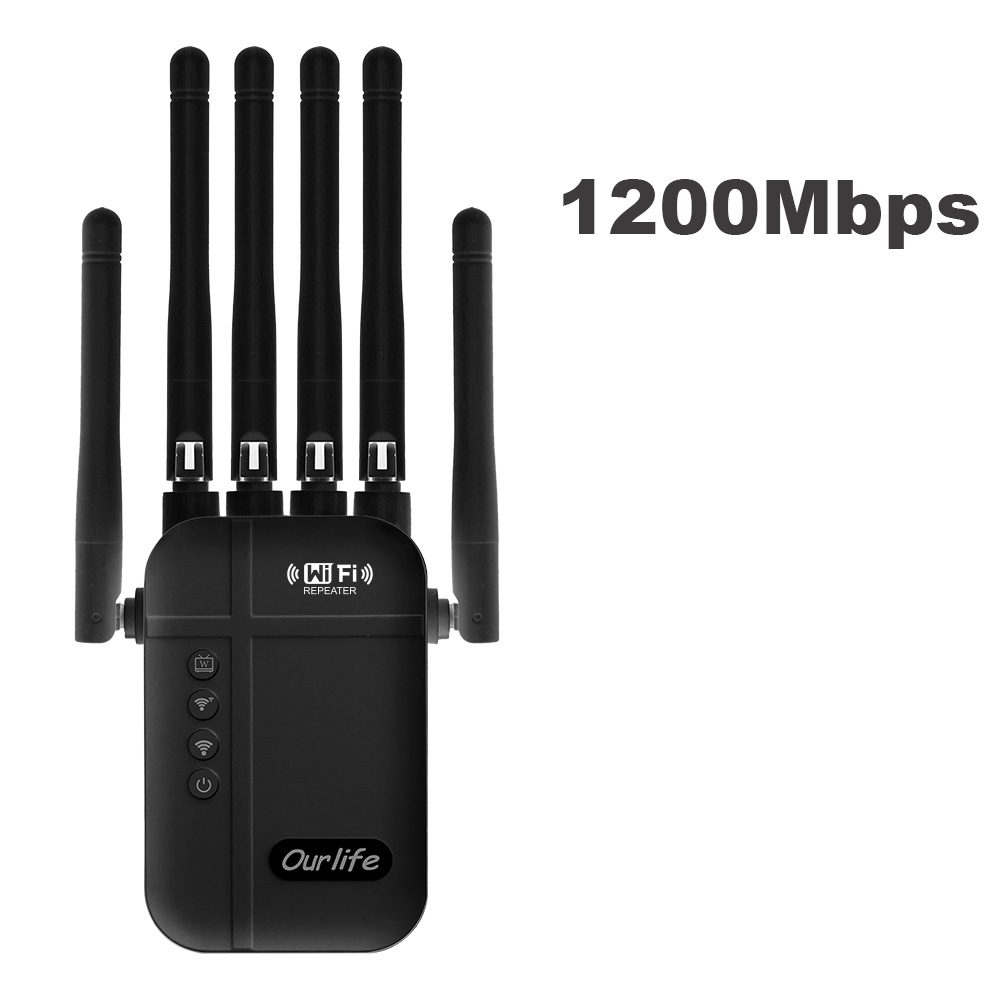 1200Mbps WiFi Repeater Wireless Dual Band WiFi Repeater 2.4G/5GHz Signal Amplifier Extender Router For Home Office Wi-Fi Booster: black / US Plug