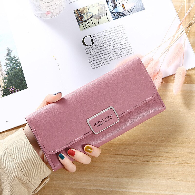 Kaarthouder portemonnee dames lange portemonnee pure kleur clutch tas pu leren portemonnee telefoonkaarthouder tas