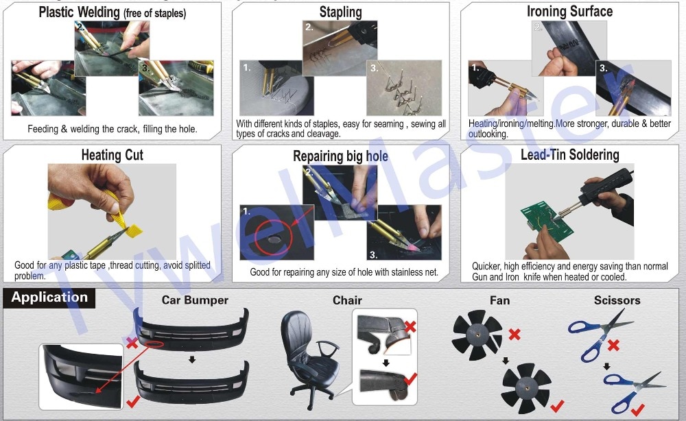 Bil kofanger reparationssæt plast svejsebrænder 210v-240v eu plug fairing auto body tool stapler