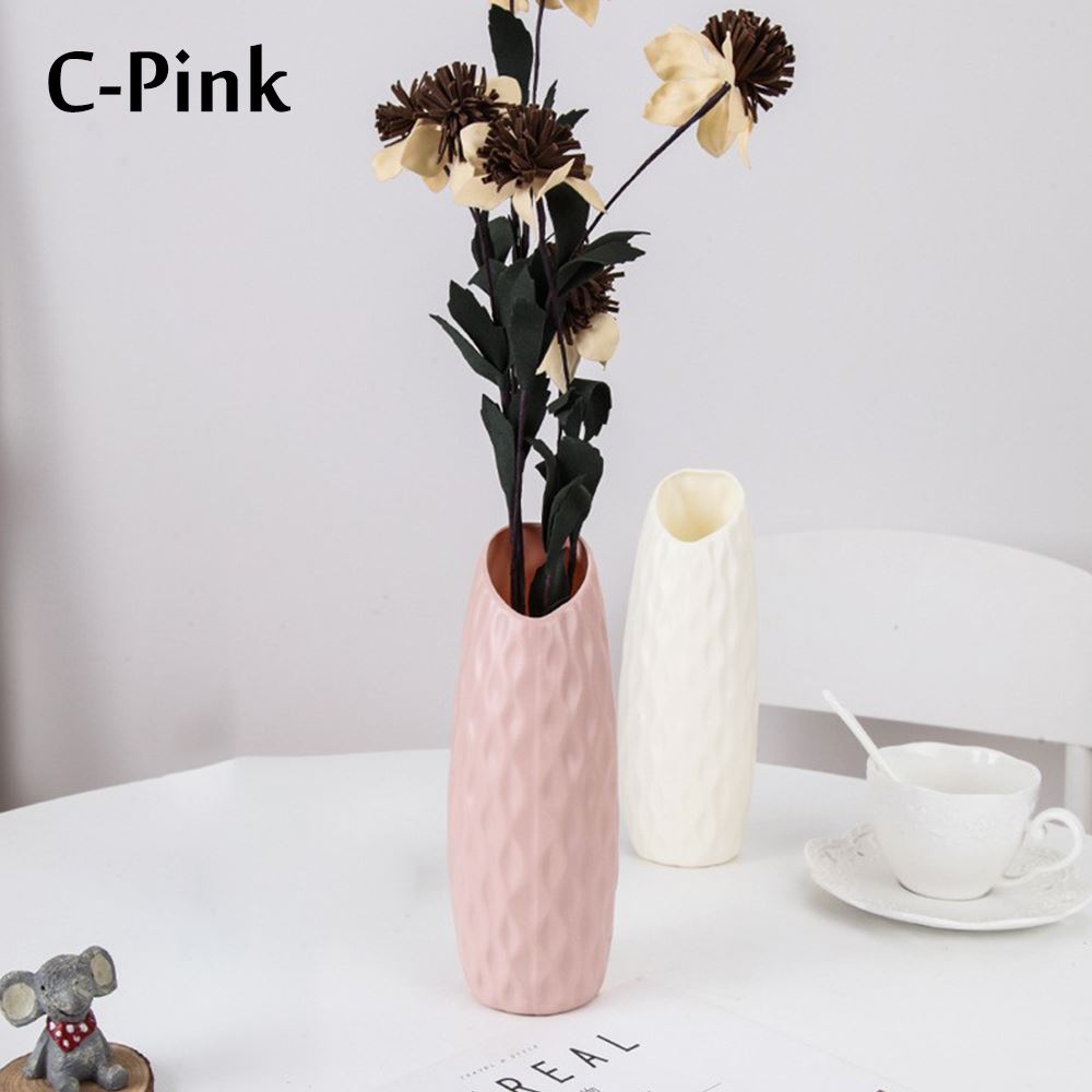 Nordisk vase dekorativt hjem plast blomstervase efterligning keramisk blomsterpotte blomsterkurv dekoration vase til blomsterindretning: C-pink