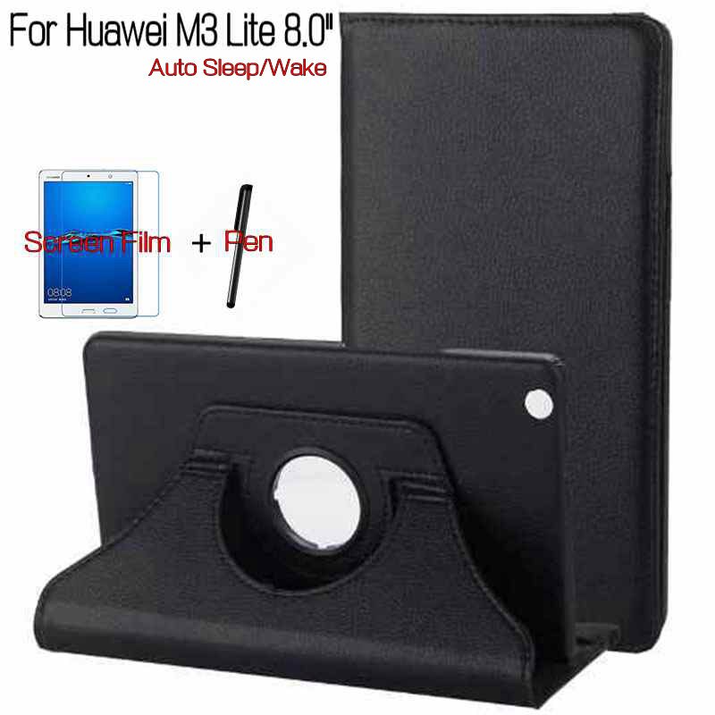 360 Degree Rotating PU Leather Case for Huawei MediaPad M3 Lite 8 CPN-L09/W09 8.0" Tablet Funda Cover Shell+Screen Film+Pen