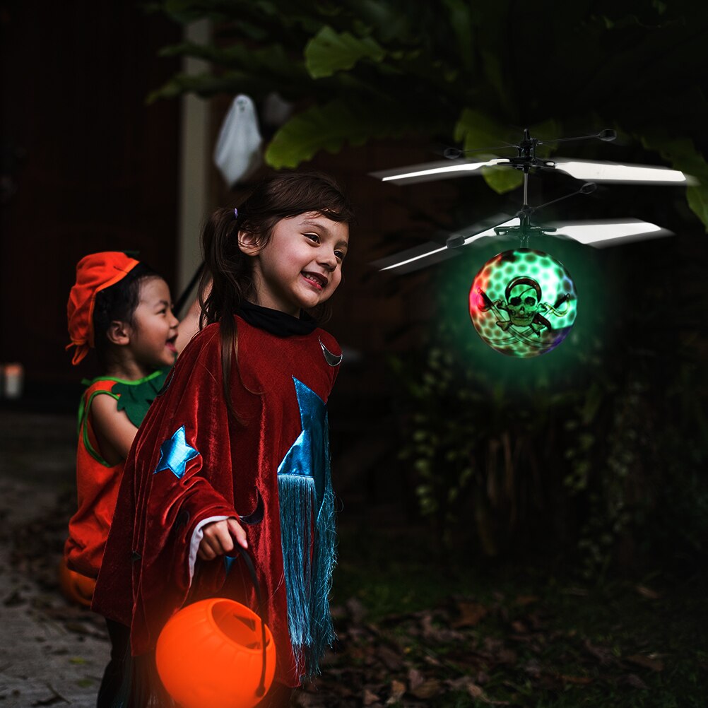 Halloween Skeleton Head Induction Helicopter Ball Mini Induction Suspension Hand Flying Toy LED Light For Kids Children #30