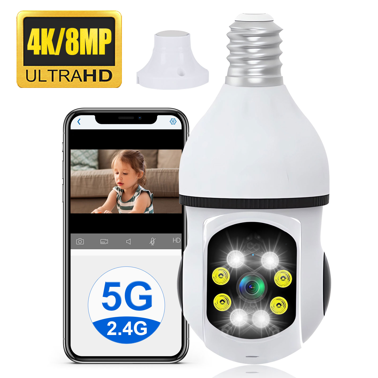 kabellos 5g WiFi Birne Kamera 8MP 4K 360 ° Birne Kamera HD Mini Kamera LED flackern Sensor Nacht Vision Kamera Clever Heimat ip kamera