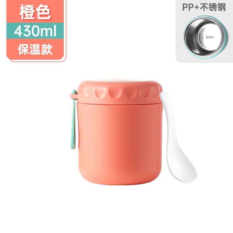 Frascos de vacío de 430ML, termos portátiles de acero inoxidable para estudiantes, caja de almuerzo con aislamiento de gachas, leche, desayuno, sopa, tazas: Stainless Pink