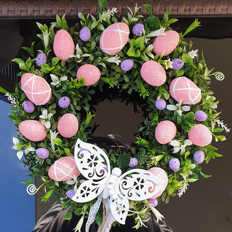 Corona con estampado de conejo de pascua, colgante de huevo de conejo para , decoración de Ambiente, decoración de pared para el hogar, accesorios,: butterfly wreath
