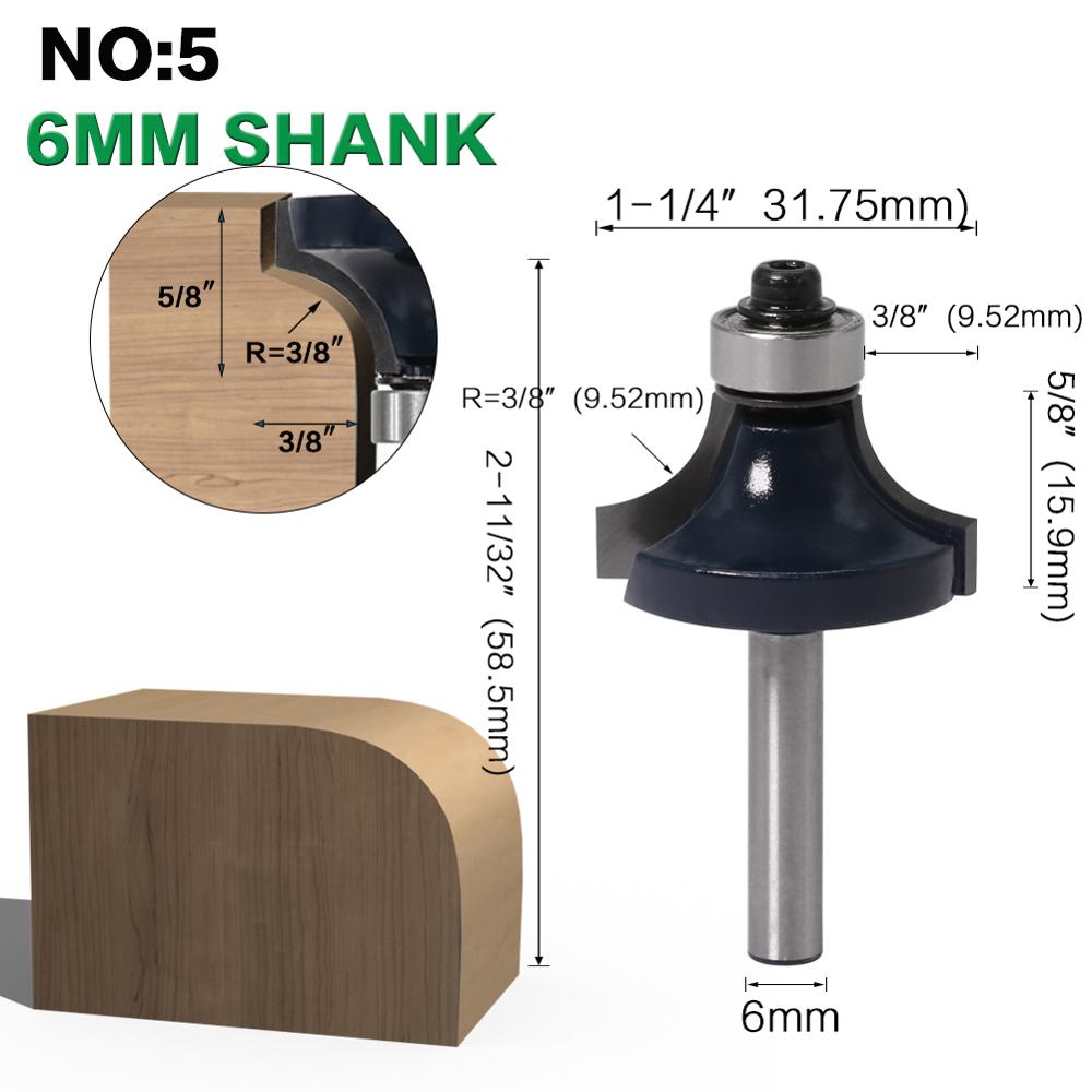 1 stk 6mm skaft 1/4 " skaft hjørne rundt over fræser med lejefræser til træværk wolframkarbid