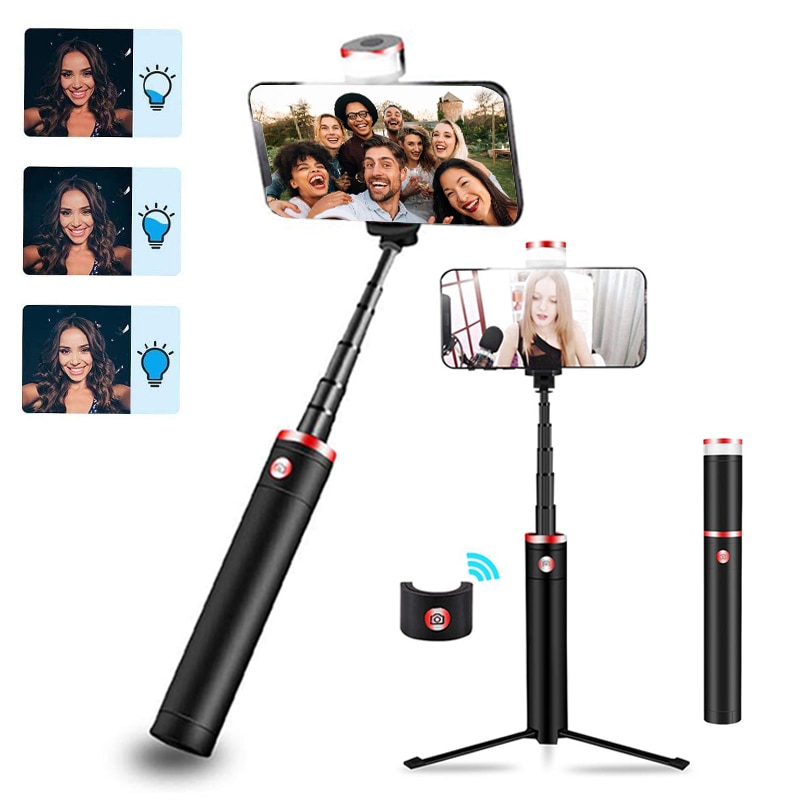 Nuovo treppiede Bluetooth Selfie Stick con luce di riempimento e monopiede allungabile remoto Wireless per Iphone telefoni Android Vlog Live Photo