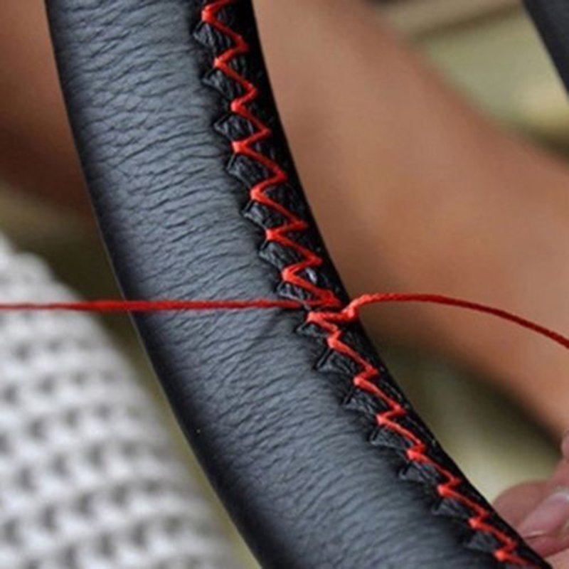 Sleeve Steering Wheel Cover Padding Kits Red Thread Leather Breathable