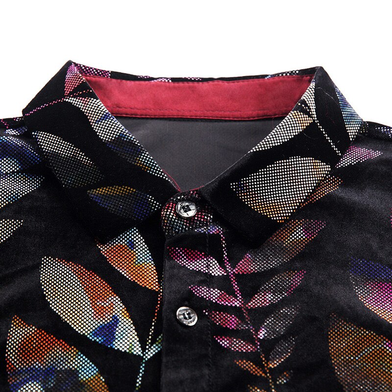 Herren Luxus Gold Samt Hemden Herbst Helle Farben Velours Kleidung Lange Hülse Männlichen Blumen- Samt Kleider Freies