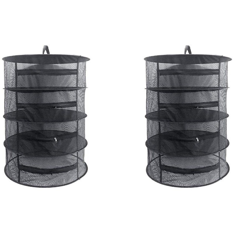 Big Herb Drying Rack Net 2 Pack 4 Layer 2Ft Herb Dryer Mesh Hanging Dryer Net with Zipper (Black): Default Title