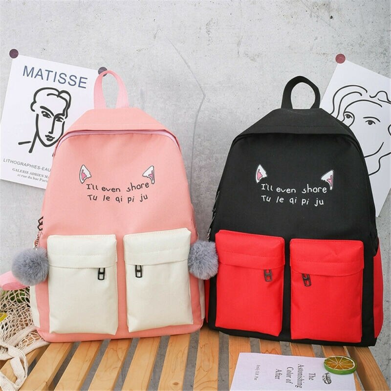 4Pcs/set Women School Backpacks canvas Schoolbag For Teenagers Girls Student Book Bag Boys Mochilas patchwork Backpacks