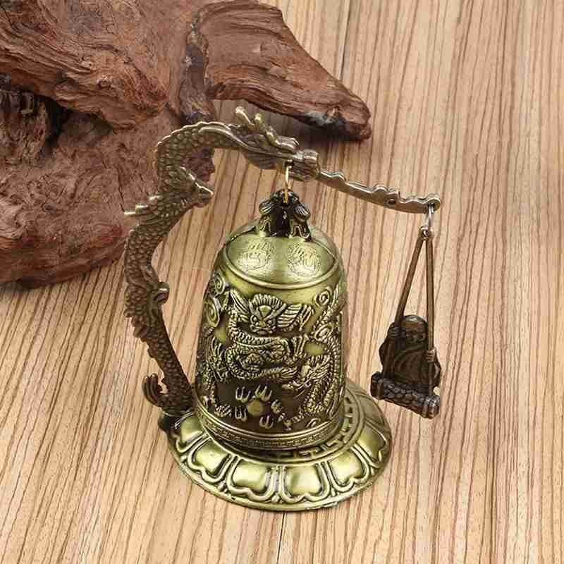 Buddhism Temple Brass Copper Dragon Bell Lotus Buddhism Arts Decor Home Dragon Copper Carved Ornament Statue Crafts Bell R9U8
