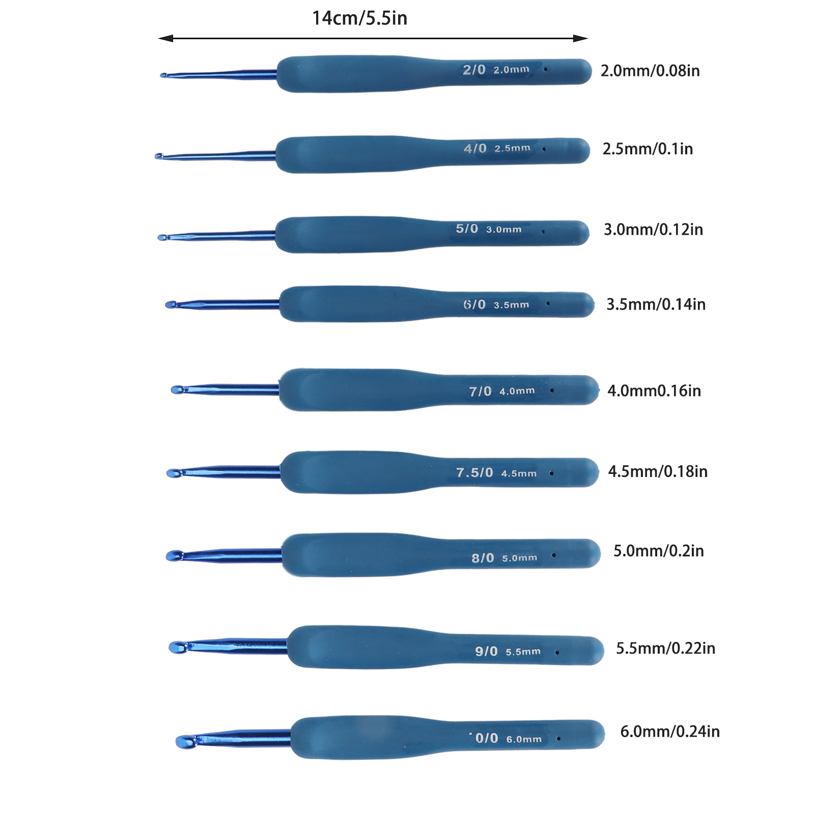 9 Stuks Set Haaknaalden Set Blauwe Ergonomische Zachte Grip Haaknaald Breinaald