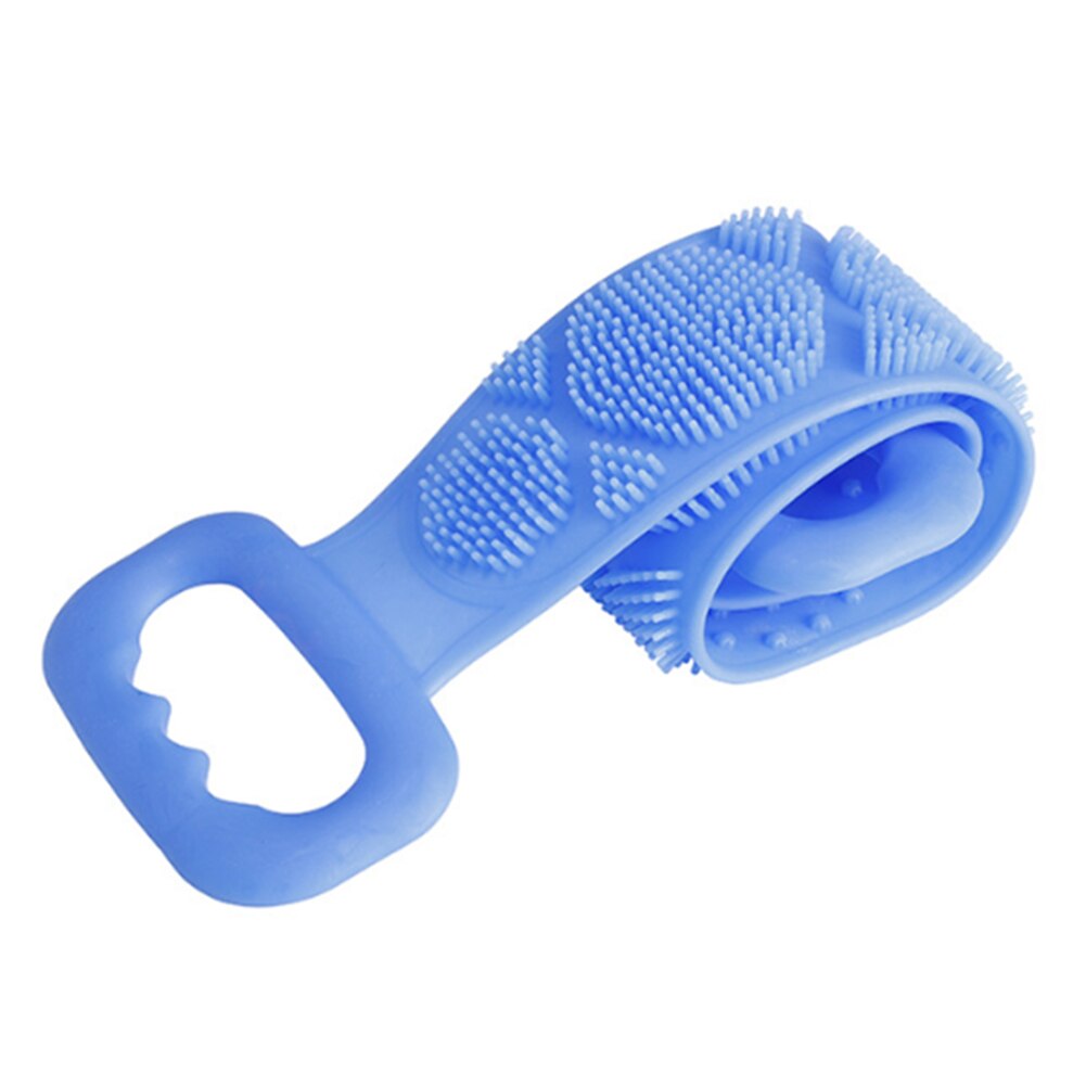 Frotador de espalda de limpieza fácil eliminación de piel muerta de baño pared de la Ducha doble cara colgante suave de silicona limpieza corporal cinturón de baño: Azul