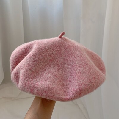 Luna & Dolphin-boina de lana para mujer, boina morada de seta de 90% de lana para otoño, gorro de artista púrpura de uva, gorro de pintor, gorro de invierno: skura pink