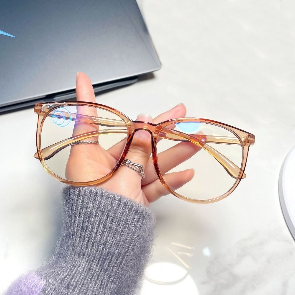 Trendy Plane Mirror Anti Blue Light Glasses Transparent Round Eyewear Without Degree Optical Spectacle Eyeglass Women Men: Blue