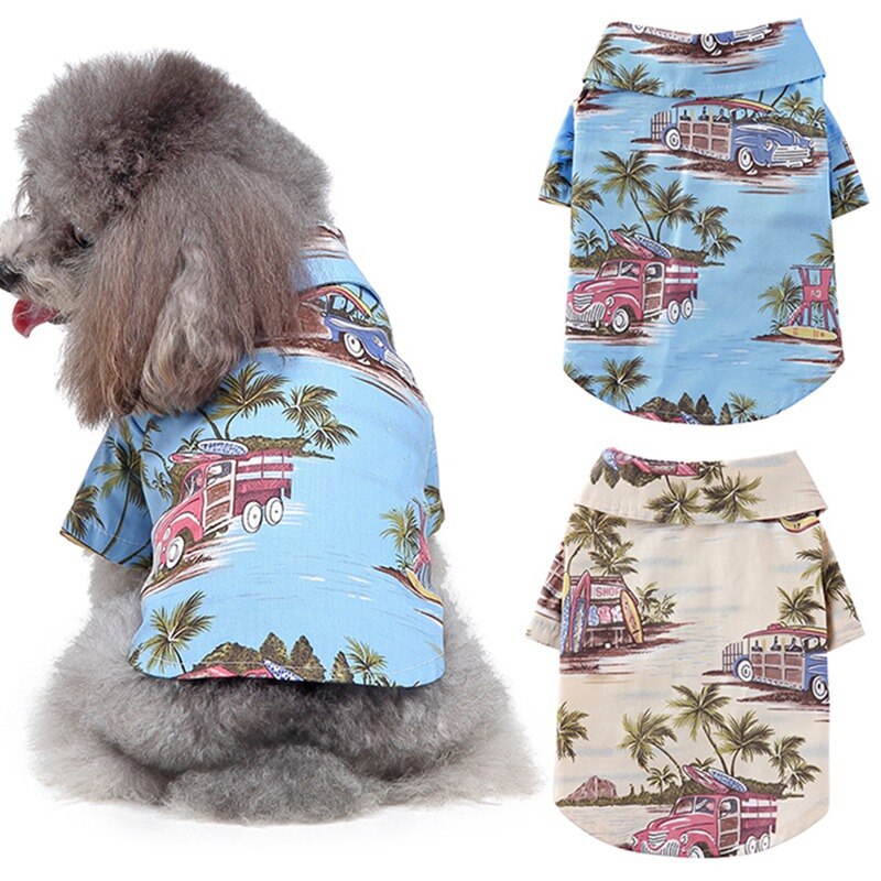 Ropa de verano para perros, camisa de playa con estampado de perro, hawaiana, playera informal de viaje para mascotas, blusa con Gato de manga corta