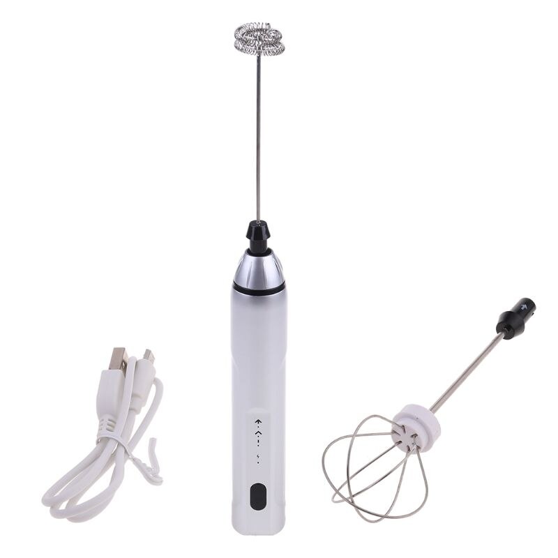 USB Rechargeable Milk Frother Mixer 2 Whisk Handheld 3-Speed Milk Foamer