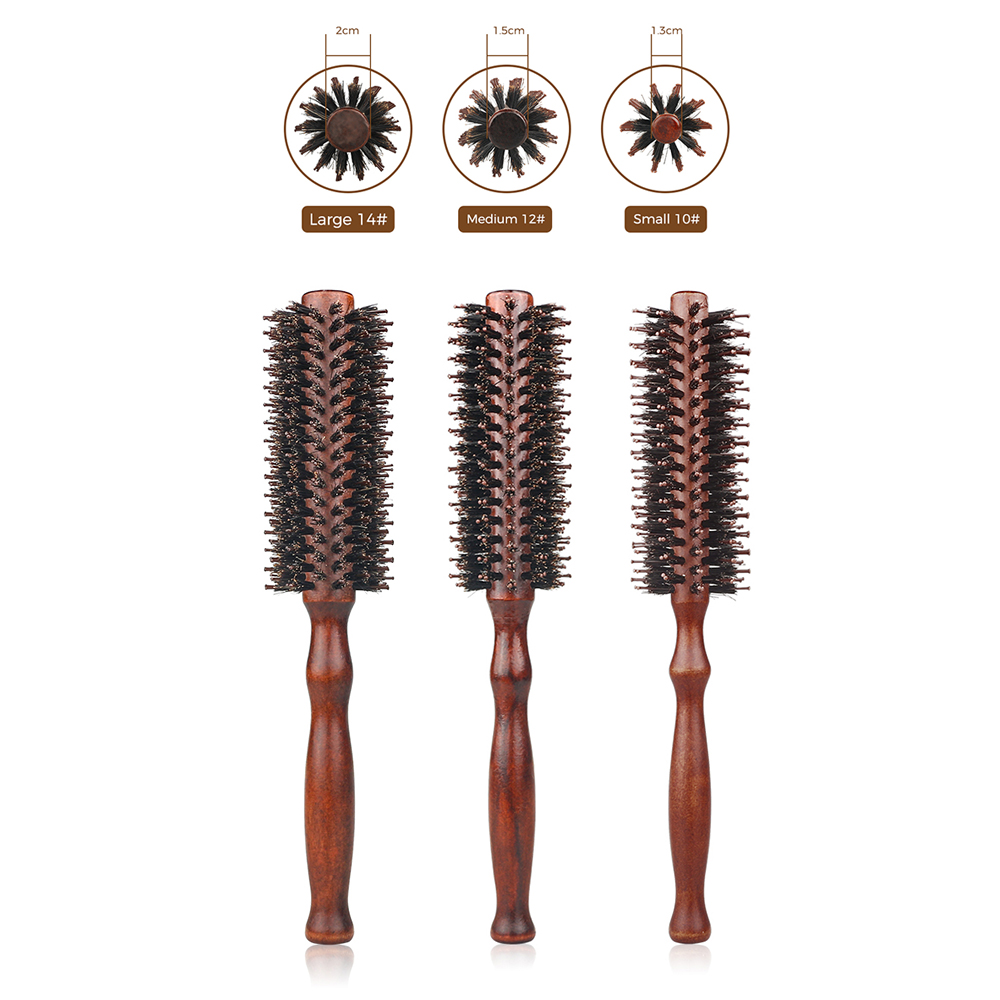 Cepillo rodante redondo con mango de madera de 12 estilos, peine de pelo de sarga recta, cerdas de jabalí, barril redondo, cepillo rizador de pelo, herramienta de peluquería