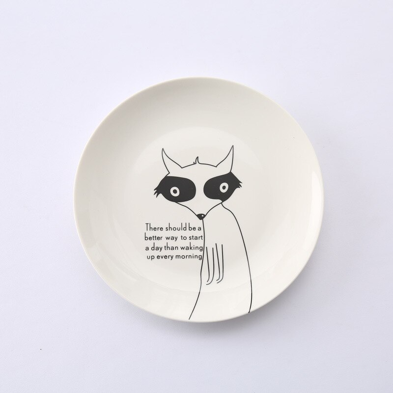 8 Inch Animal Round Ceramic Plate Dessert Steak Bread Snacks Tray Children Tableware Cartoon Dinner Plates Dinnerware: Fox
