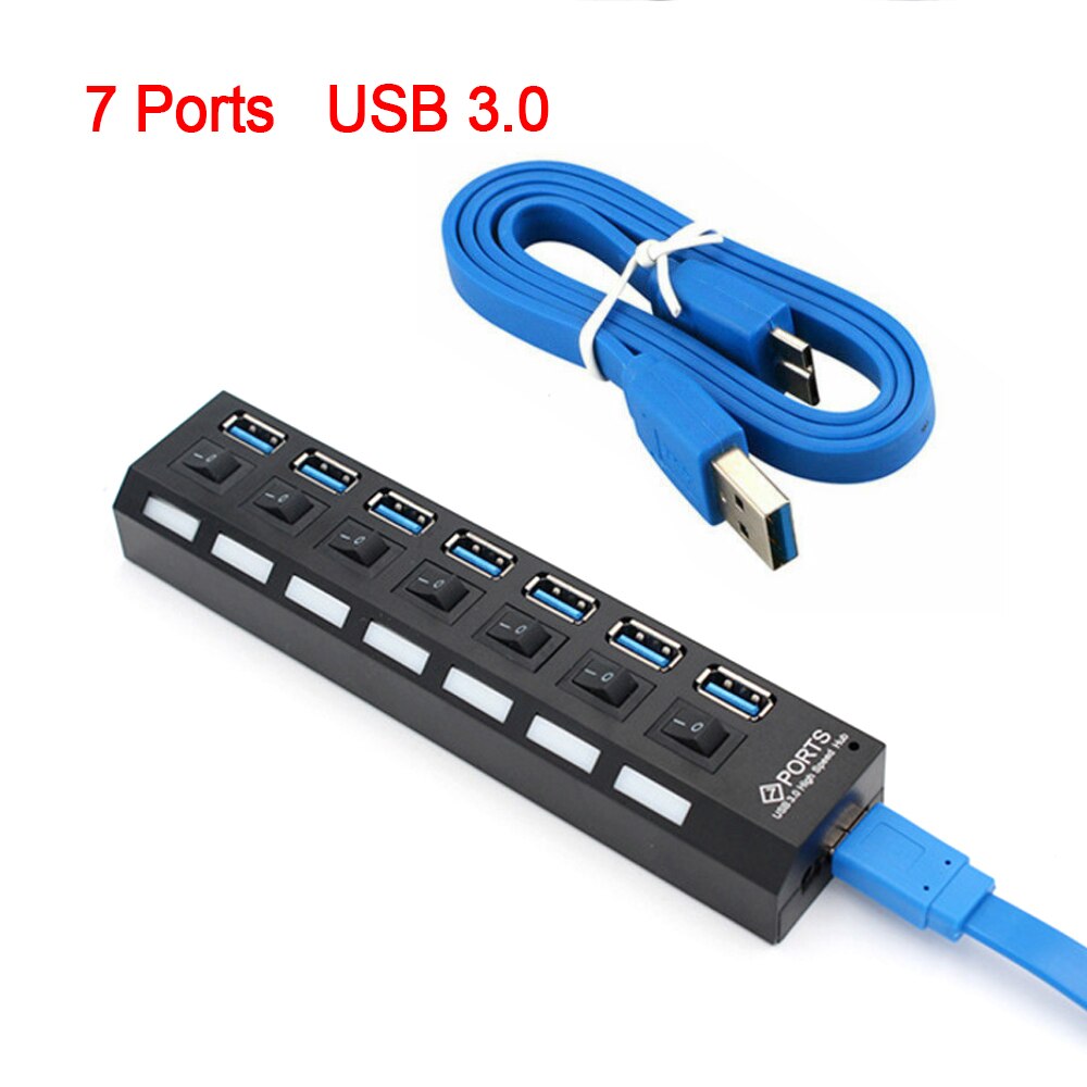USB Hub 3.0 USB Splitter Multi USB 2.0 Hub 4/7 Port Expander Multi USB 3 Hab Use Power Adapter Computer Accessories Hub For PC: 7 Ports Balck 3.0