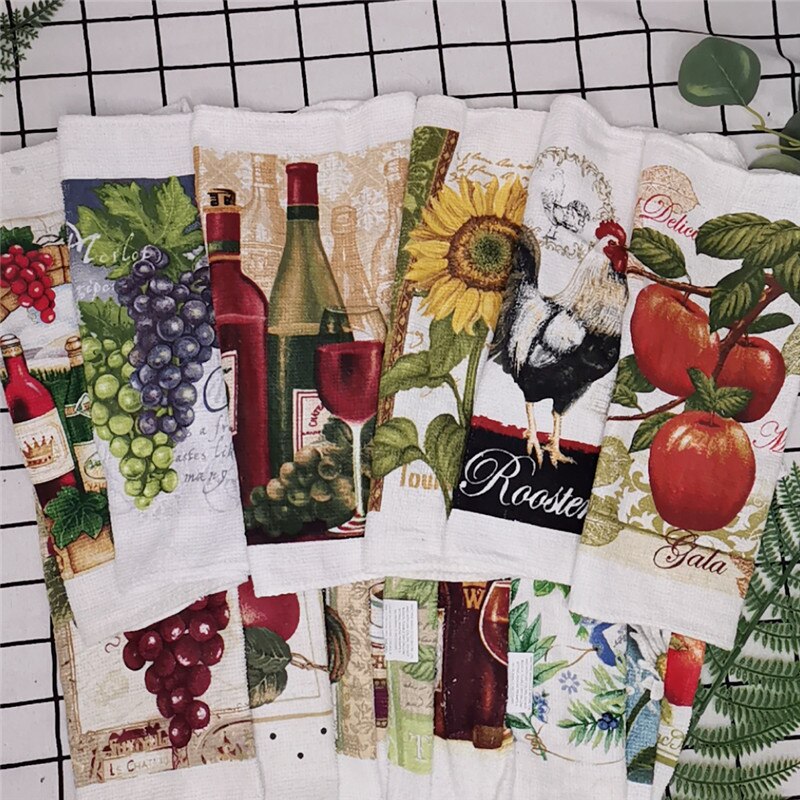 1Pc Small 20x20cm Cotton Terry Printed European American Pastoral Flowers Absorbent Kitchen Square Towel