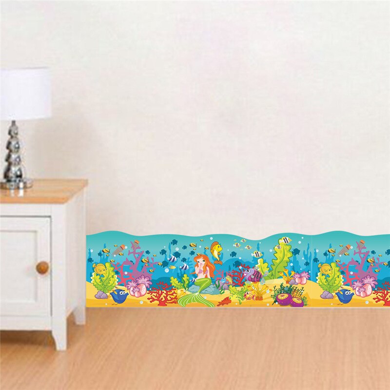 Mermaid Fishes Sealife Wall Stickers For Kids Room Bathroom Baseboard Home Decoration 3d Animal Mural Art Waterproof Pvc Decals