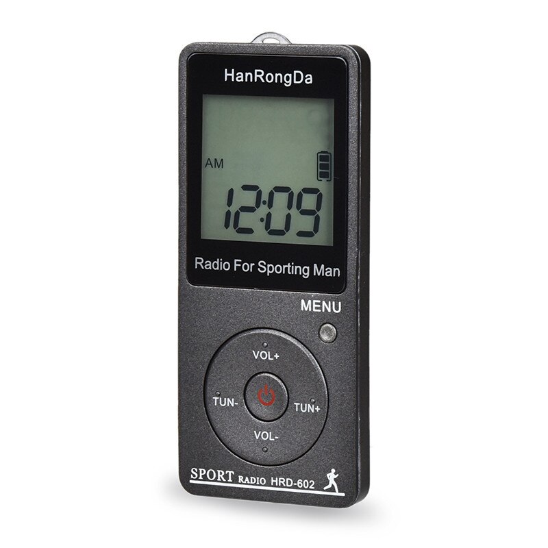 HRD-602 Radio FM AM Radio Portable Radio Receiver Sports Radio with Earphone Sports Pedometer LCD Display Lock Button Pocket: black
